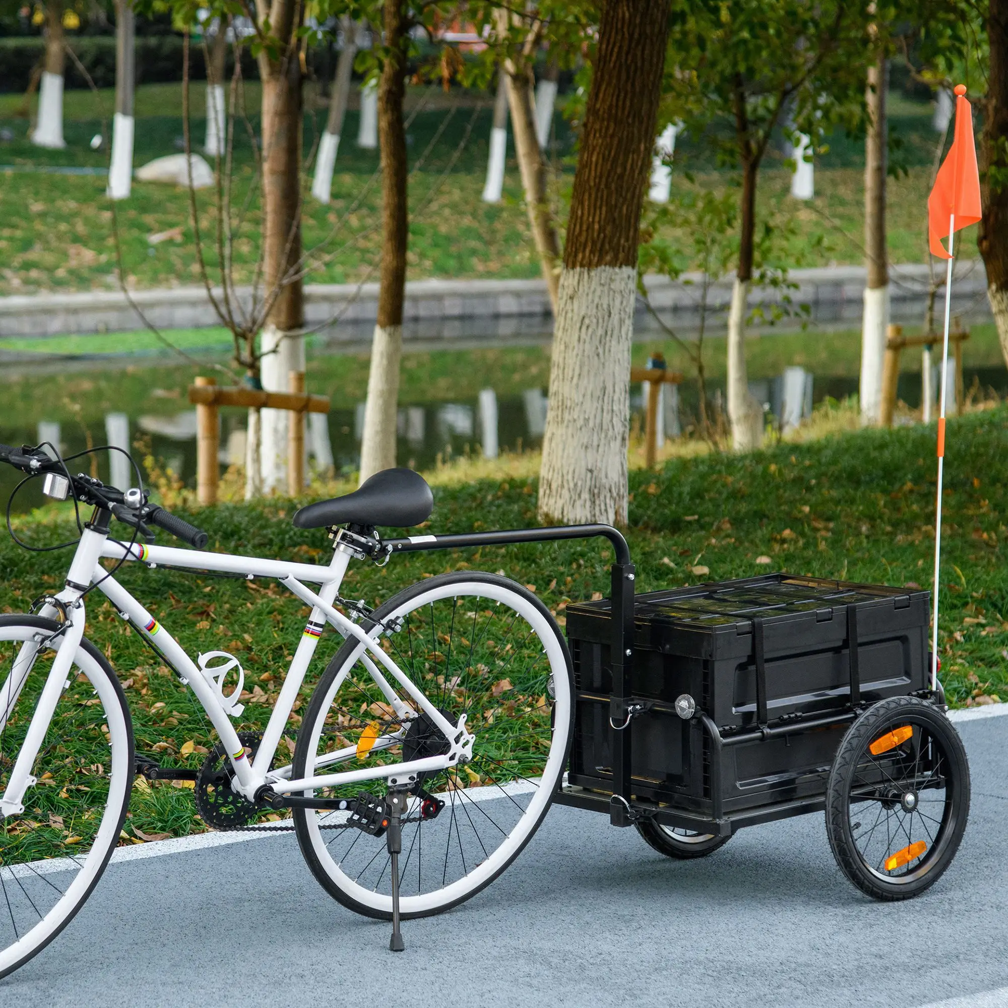 Women's Steel Bottom Bicycle Cargo Trailer Removable Storage Box Folding Frame for Bike Transport Model D0100XF35T6 D010275XP4X