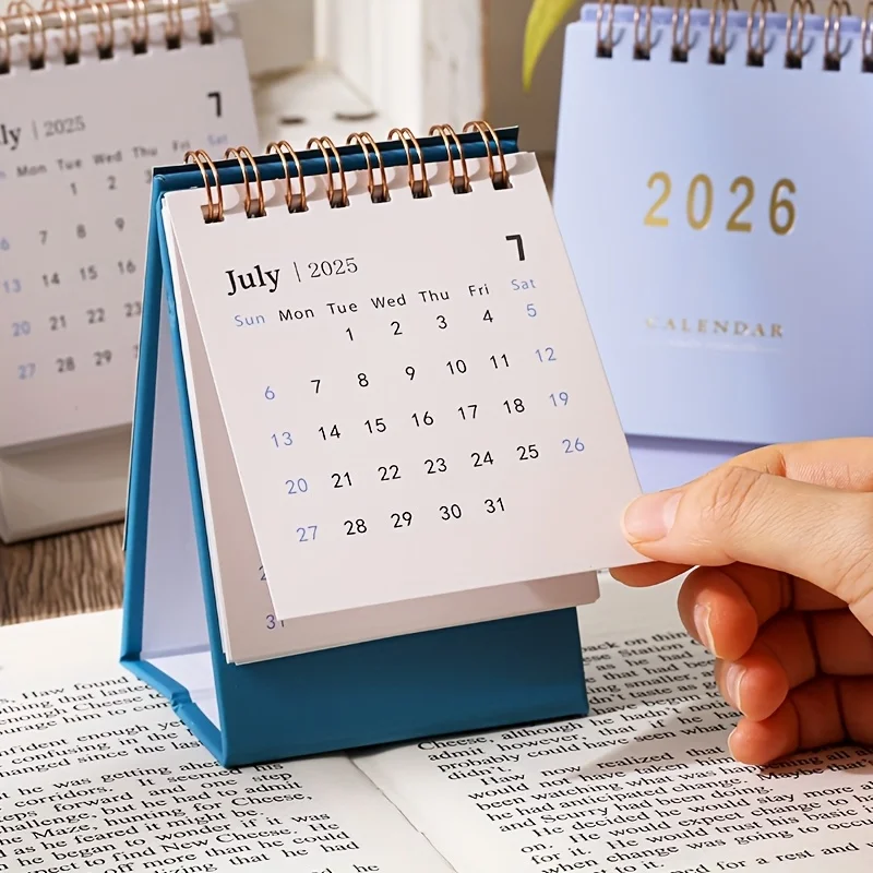 2026 Mini Desk Calendar - Monthly & Weekly Planner, 250gsm Paper, Double-Wire Binding, Multiple Colors, Home & Office Organizer