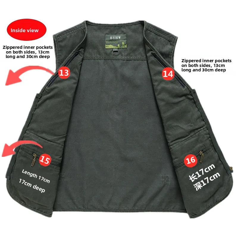 L-8XL Outdoor-Weste mit mehreren Taschen, Klettern, Wandern, Camping, Angeln, Bergsteigen, Reisen, Radfahren, Freizeit, Weste – Detail 10