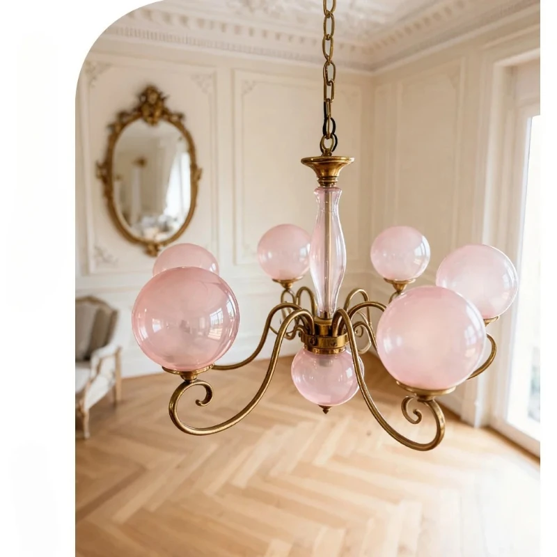French Retro Wrought Iron Glass Living Room Chandelier American vintage Dining Room Bedroom Room Light