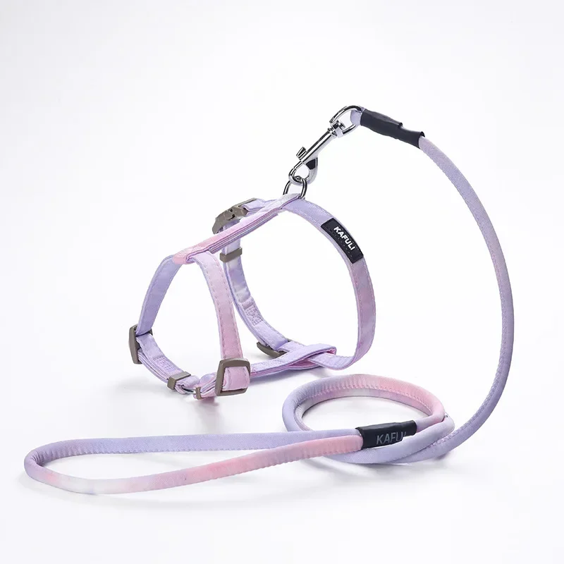 Adjustable Cat Harness and Leash Set Gradient Color Pet Leash Harness Prevents Breaking Out for Sphynx Cat & Devon Rex