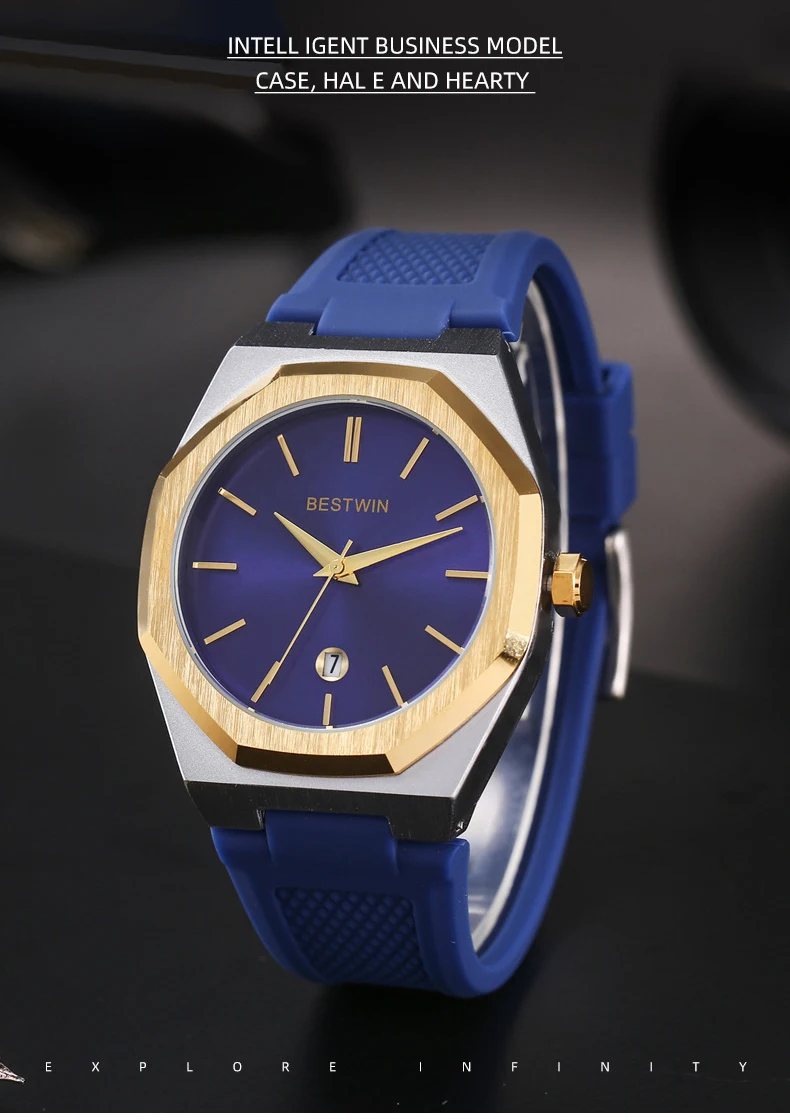 Luxury Men Watch Casual Sports Man Quartz Wristwatch Classic Brand Sliver Blue Rubber Silicone Reloj Calendar Simple Gold Clock