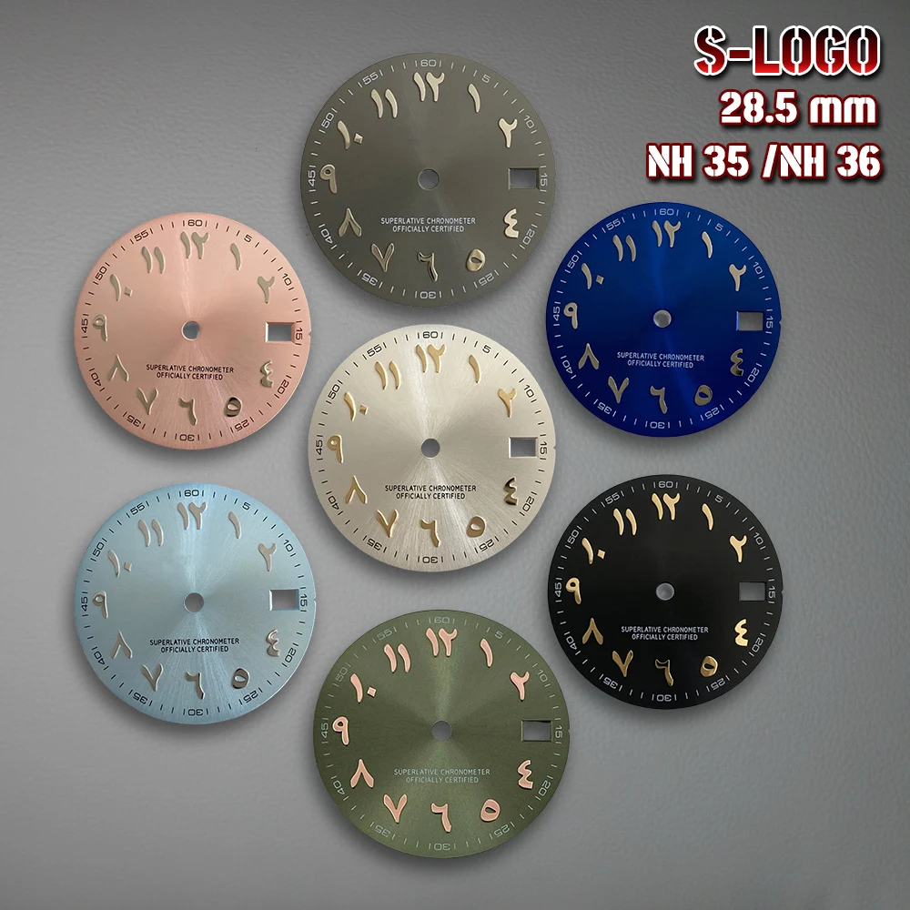 

28,5 мм S Logo C3 Зеленый светящийся циферблат NH35 Sun Patten Day and Just Mod Dial для механизма NH35/NH36 Высококачественные мужские часы Repai