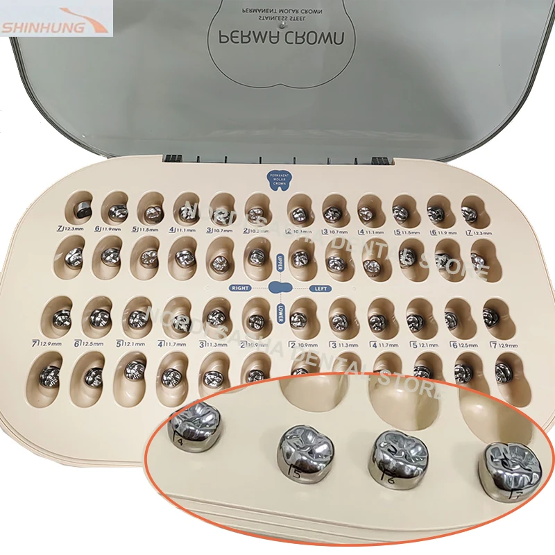 

48Pcs/Box SHINHUNG Original Dental Kids Permanent Molar Crown Stainless Steel Preformed Temporary Crowns Dentistry PERMA Crown