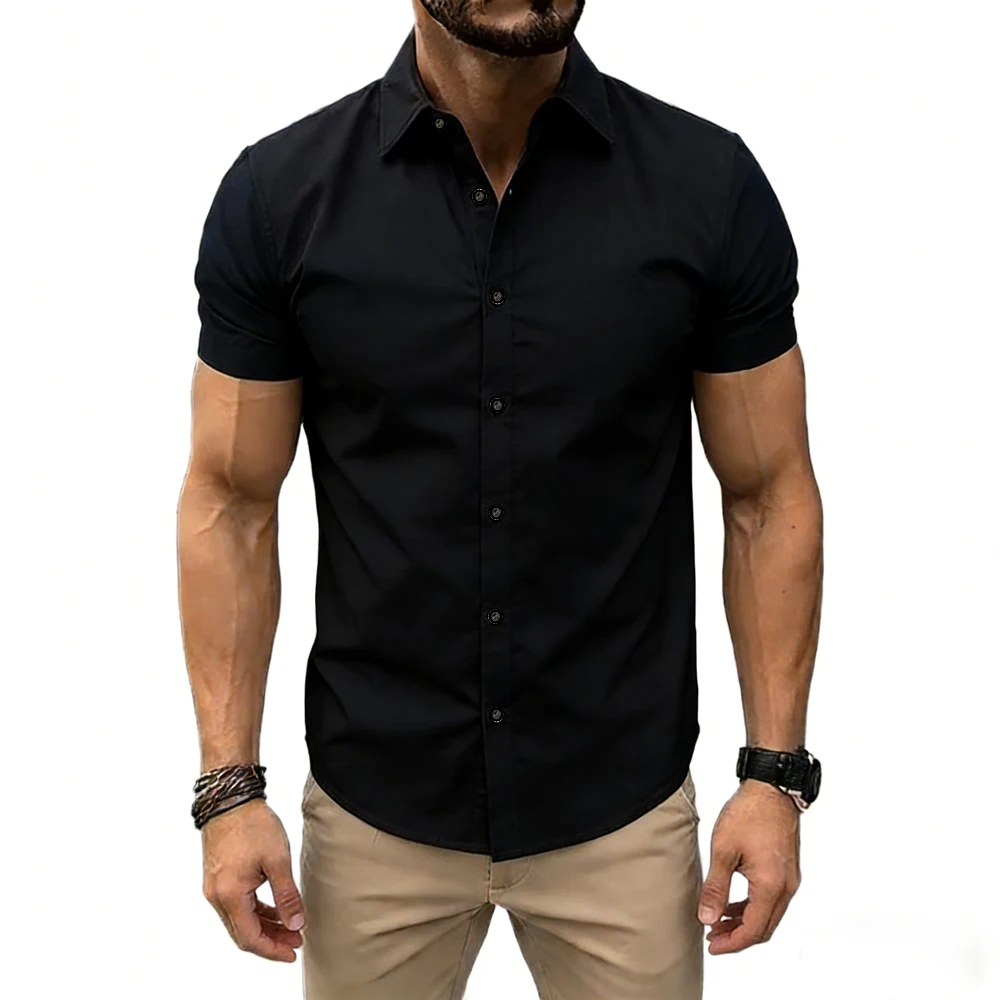 Men's Simple Micro-Elastic Short-Sleeve Shirt Colorful High-Definition Printed Shirt Hawaiian Vacation Business Social Shopping