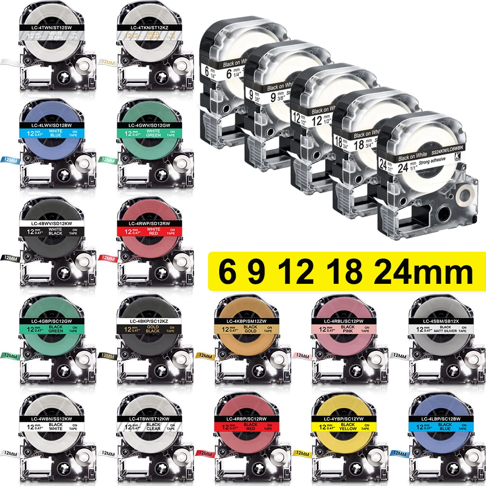 1Pcs Compatible Epson Label Tape SS12KW LK-4WBN SS9KW SS6KW SS18KW SS24KW for EPSON LW-300 LW-400 LW-600P LW-700 Label Printer