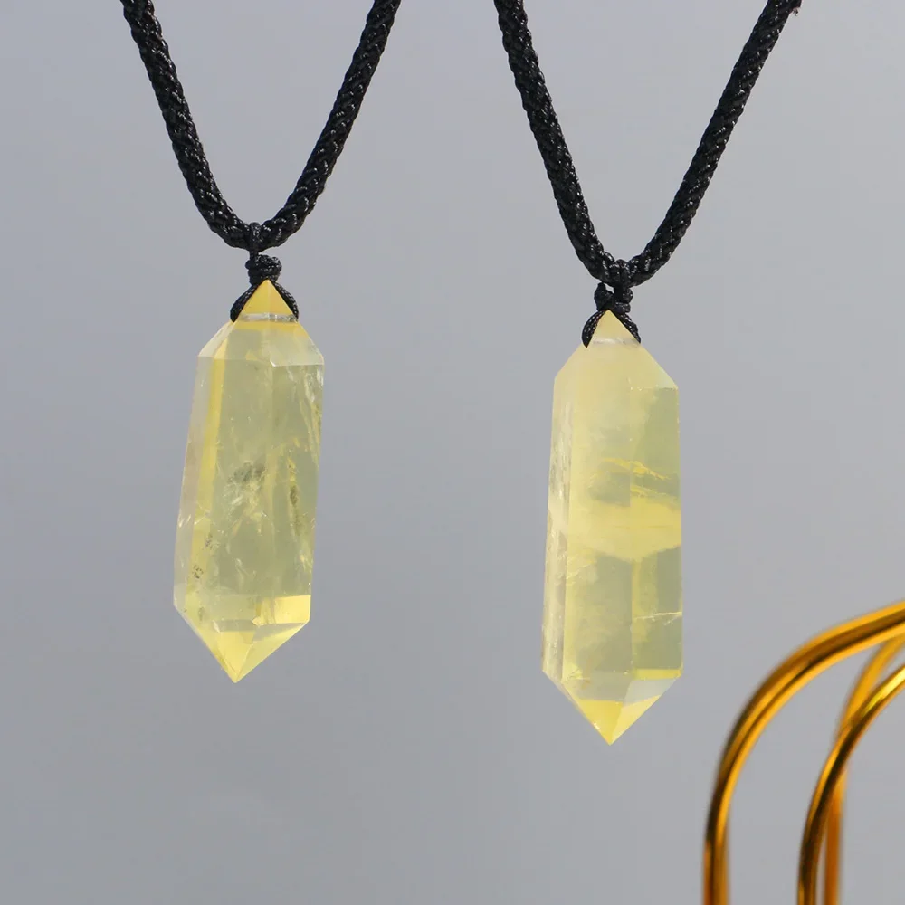 Natural Citrine Necklaces Hexagonal Double Point Pendants Healing Energy Crystal Gemstones Magic Amulet Protection Women Jewelry