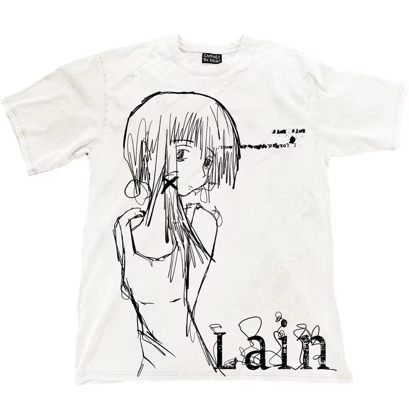 

Lain Graphic Print Autumn Unisex T-shirt Short Sleeve Street Fashion Trend Clothing Street Style Winter Innerwear