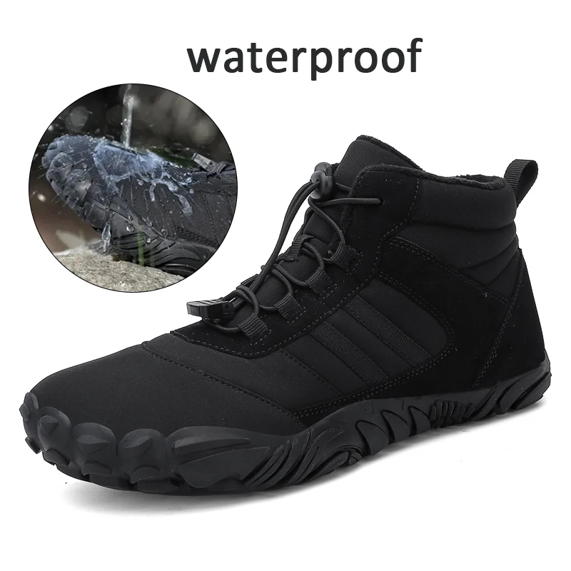 Winter Snow Boots Men Fur Big Size 47 Waterproof Ankle Boots Plush BareFoot Hiking Shoes Outdoor Work Shoes Ladies Snow Boots