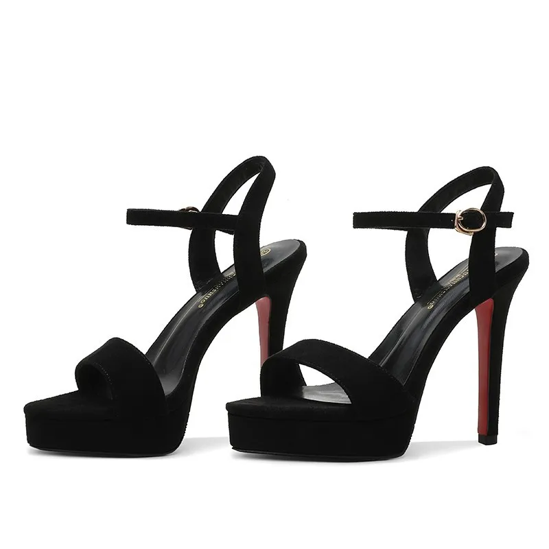 Flock Sandals Women Summer Platform Pumps Black Party Dress Evening Shoes Female High Heels Sandals Peep Toe Platform Heels