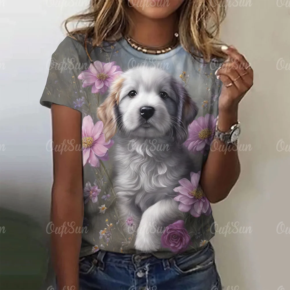 

Kawaii Puppy Print Women's T-shirt Harajuku Clothes For Ladies Casual Style Short Sleeve Tees Round Neck Hundred Streetwear Tops