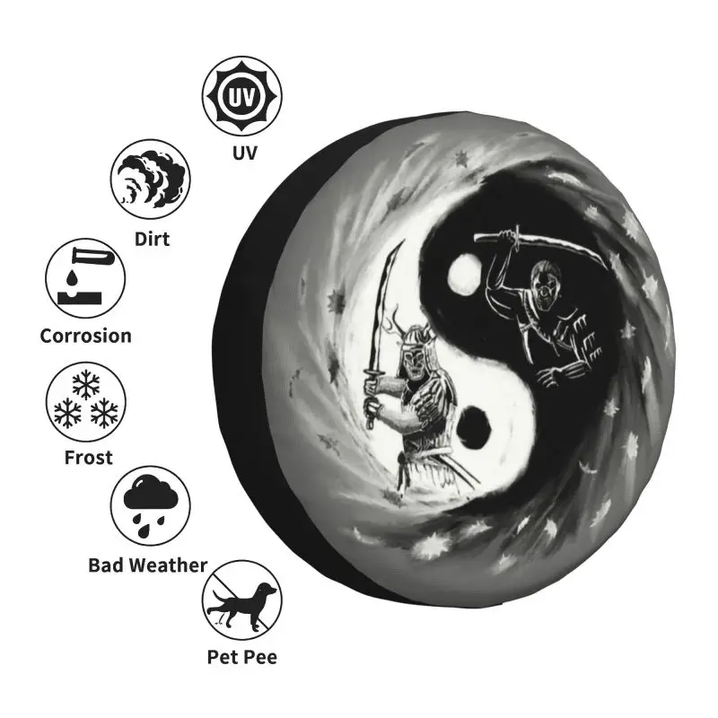 Custom Good And Ghost Tire Cover 4WD 4x4 Trailer Yin Yang Japan Samurai Spare Wheel Protector for Mitsubishi Pajero 14\