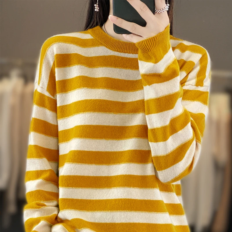 

2024 cashmere sweater women's sweater fashion Pullover striped sweater autumn winter women's cashmere sweater