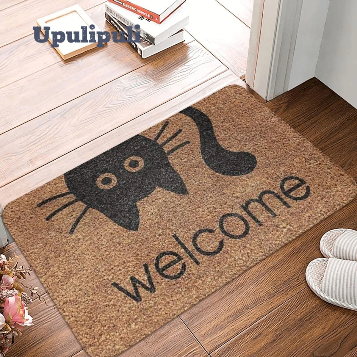 

Funny Welcome Black Cats Doormat Flannel Bath Mat Non-Slip Welcome Mats for Home Kitchen Printed Balcony Mats Decoration