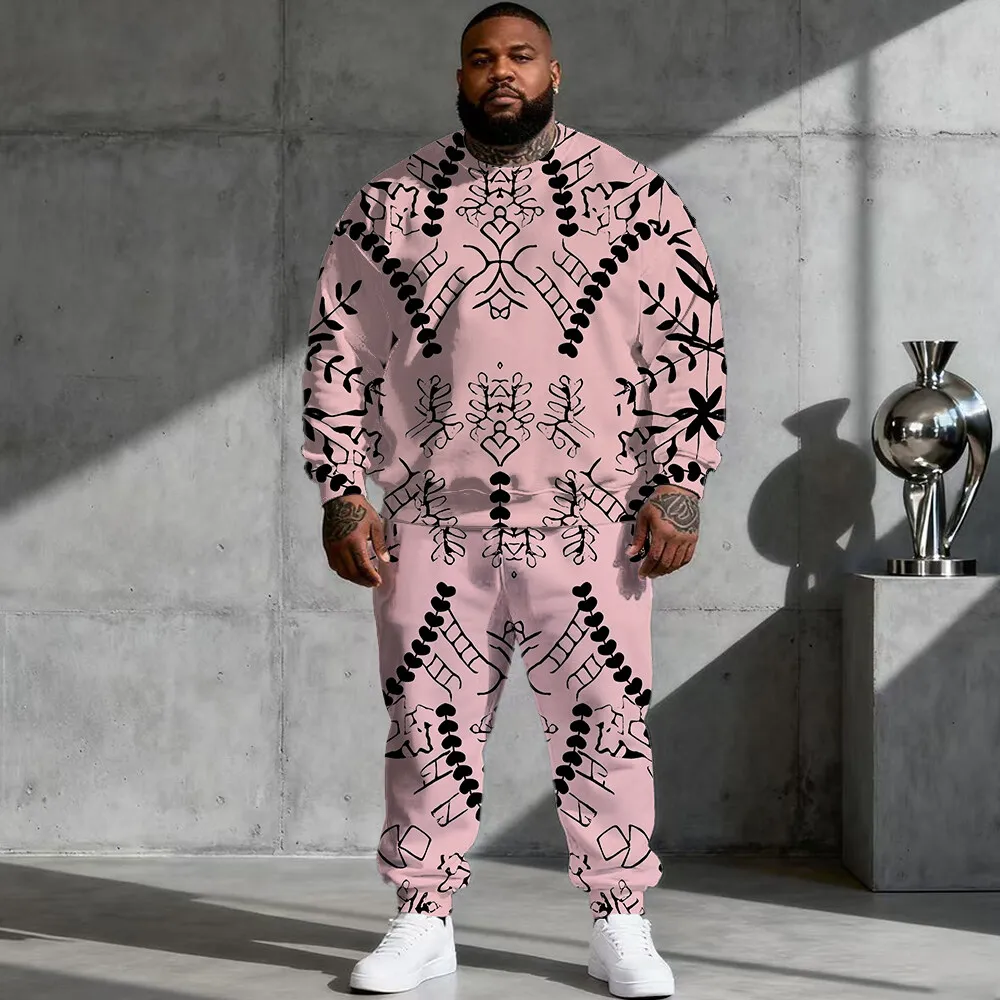 

S-9xl Комплект толстовок больших размеров с капюшоном большого и высокого размера с этнической атмосферой — модный из двух предметов, из дышащего материала, ретро-племенный дизайн