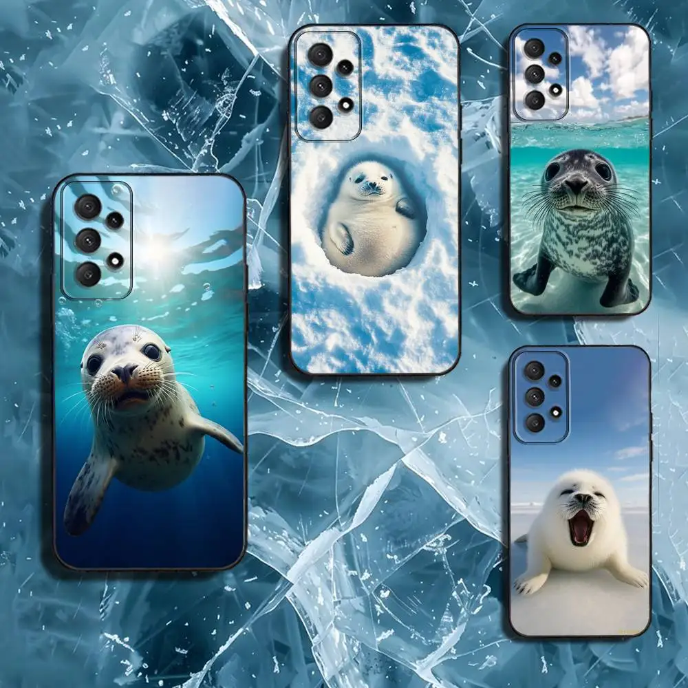 

S-Seal Animal C-Cute-ES Phone Case For Samsung Galaxy A13,A21s,A22,A31,A32,A52,A53,A71,A80,Soft Black Shell