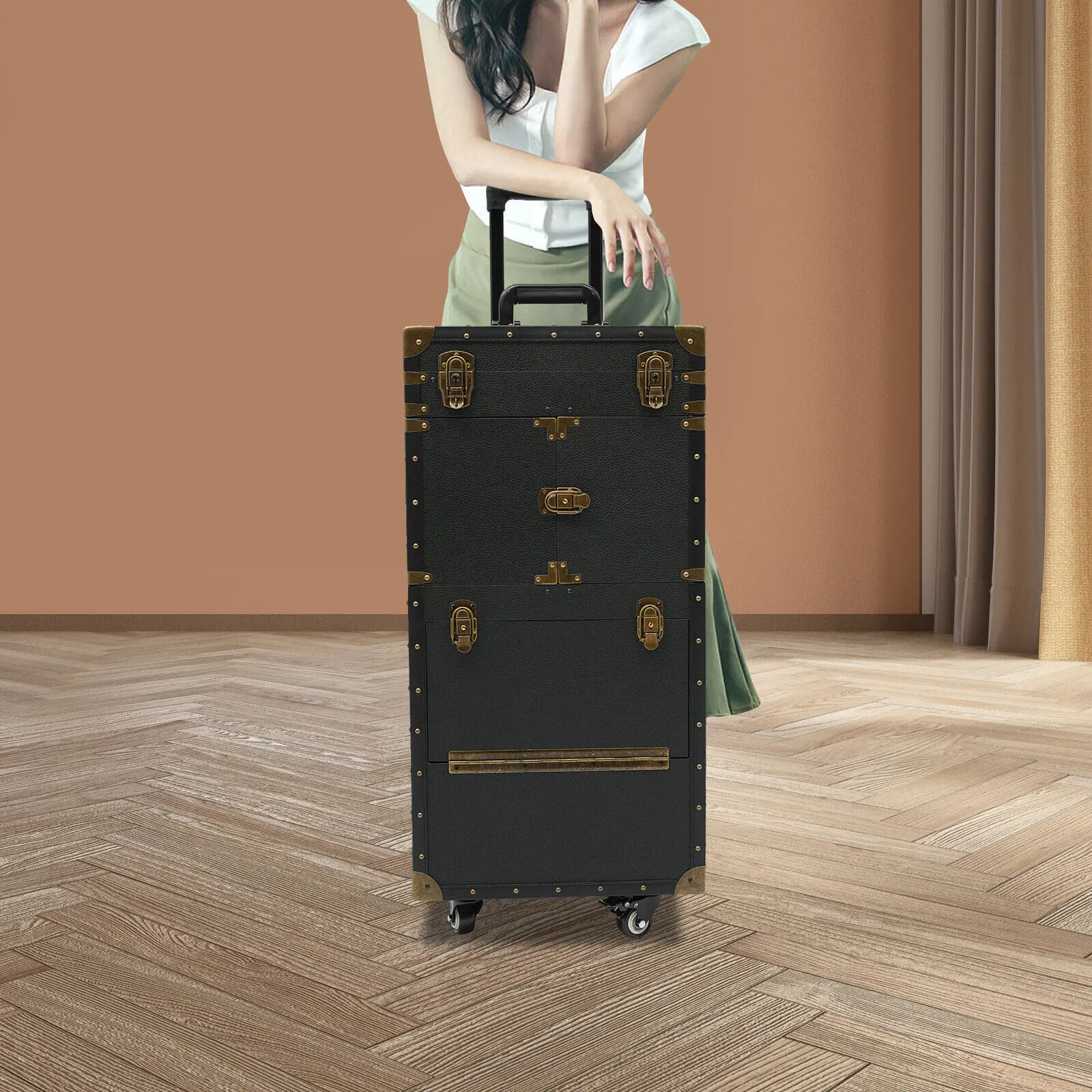 

Portable Rolling Makeup Stylist Makeup Train Hair Salon Case Clipper Trimmer Box