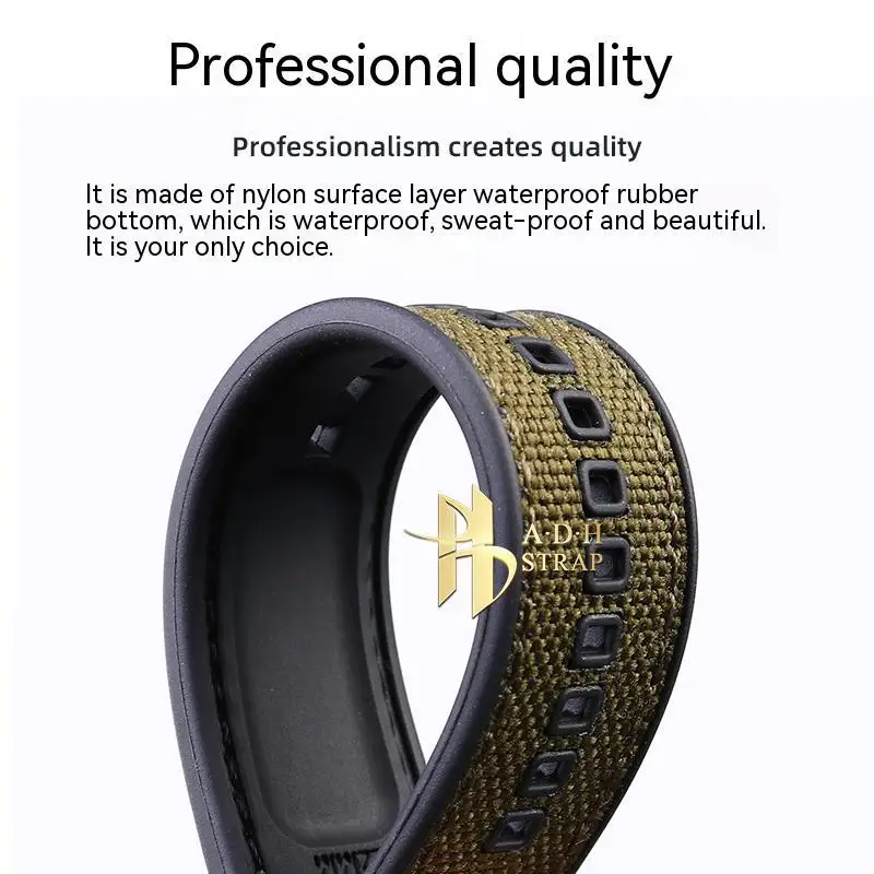 Nylon Watchband with Rubber Bottom Universal For Tissot T125617A T116 Breitling Canvas Strap Waterproof and Sweat Proof 22 24MM