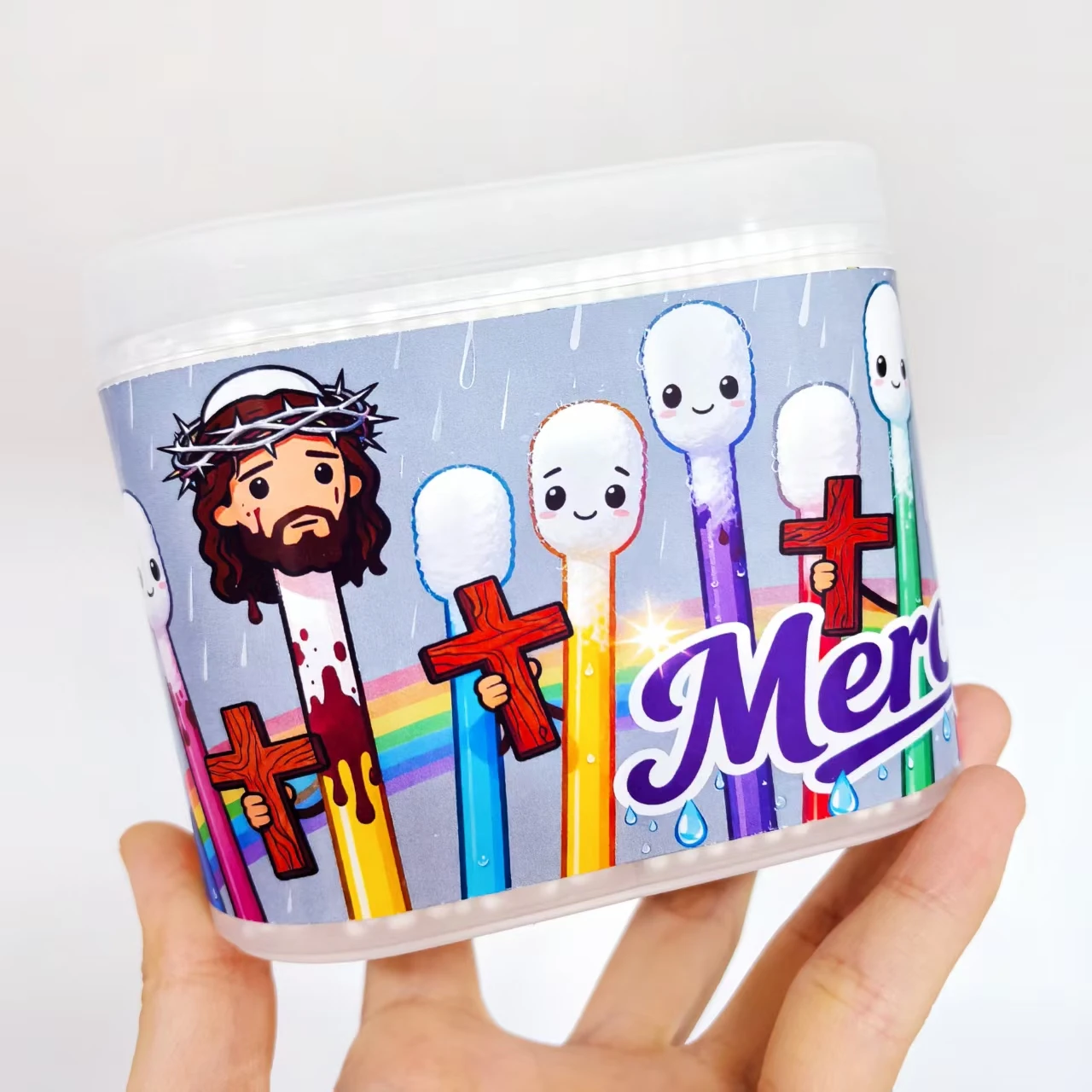 600개 종교적 예수 테마 양면 면봉, '종교의 빛' 얇은 샤프트 면봉, 가정용 면봉