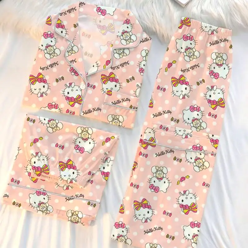 

Sanrio Cute Pajamas Hello Kittys Cartoon Short Sleeves Shorts Trousers Home Clothing Sweet Fashion Simple Gift for Girlfriend