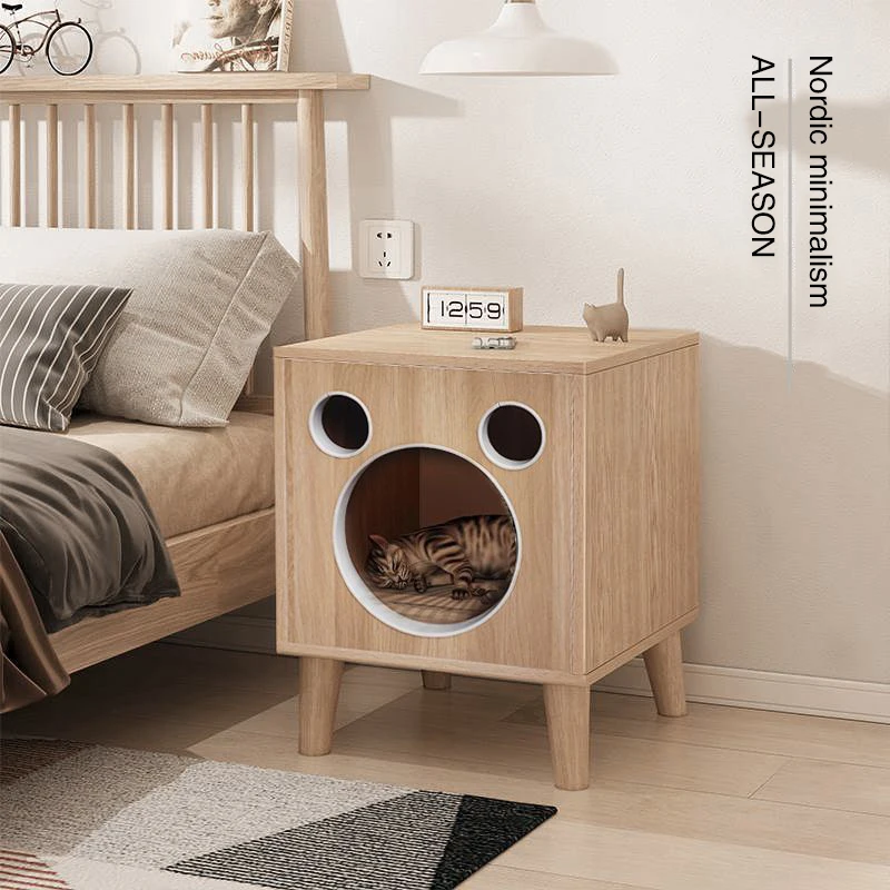 Creative Bedside Cupboard Cat House Dog House Ventilate Cat Villa Bedroom Simple Style Cabinet Wooden Multidimensional Pet House