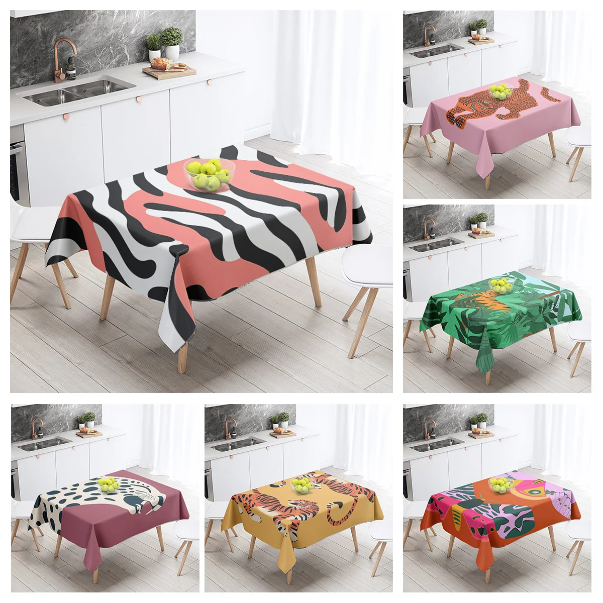 Ins Style Morandi Abstract Geometric Pattern Tablecloth Waterproof and Fade-proof Cafe Nordic Style Decorative Tablecloth