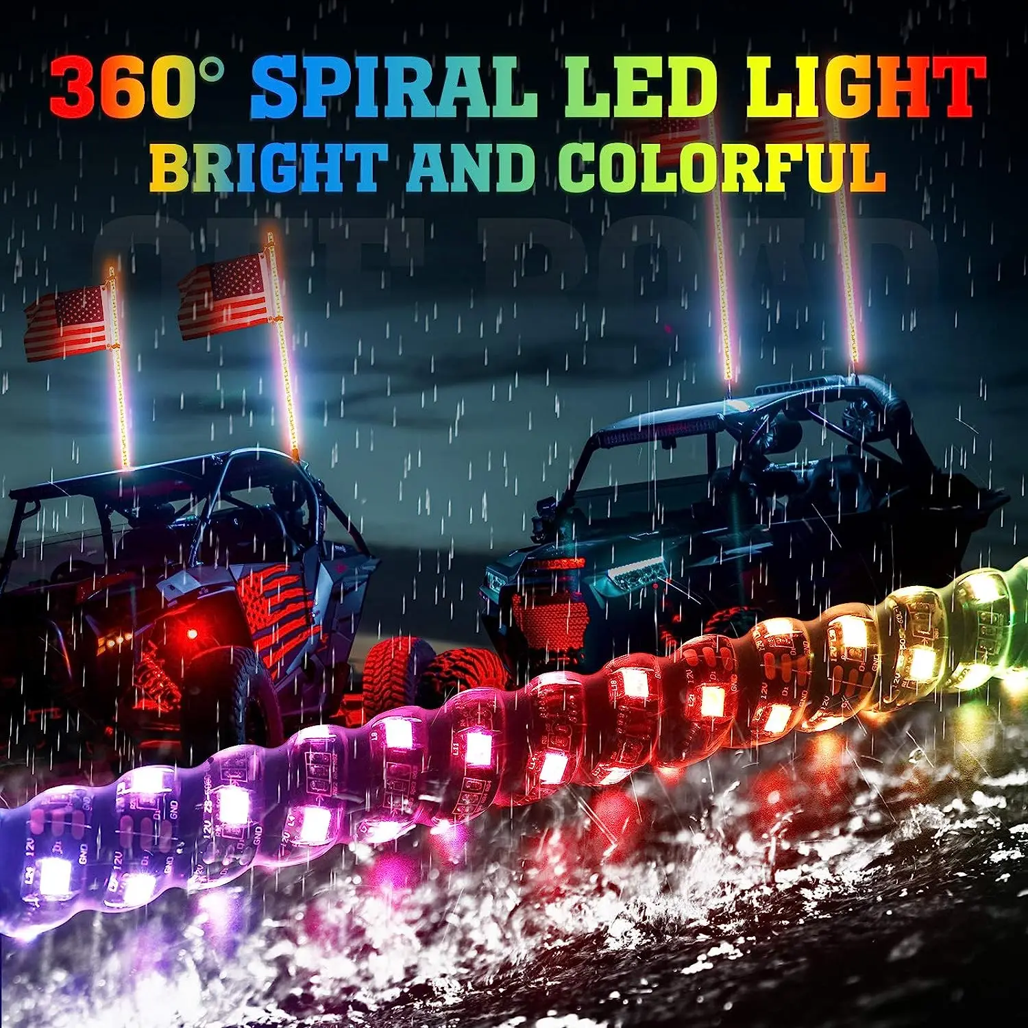 KEMIMOTO UTV ATV 3FT Spiral-LED-Peitschenlicht mit APP-Fernbedienung, IP67 wasserbeständig, kompatibel mit Polaris RZR für Can-Am X3 – Detail 8