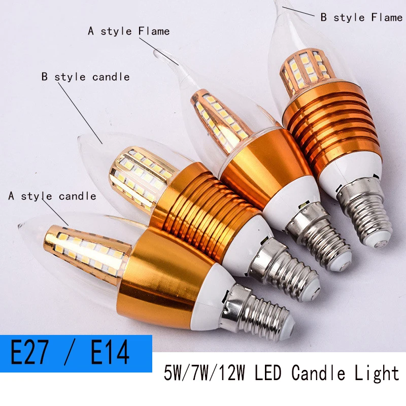 

LED Bulb E14 E27 LED Lamp 5W 7W 12W LED Candle Light 220V Glass Chandelier Lamp Warm/Cold White Flame Candle Bulb White Warm