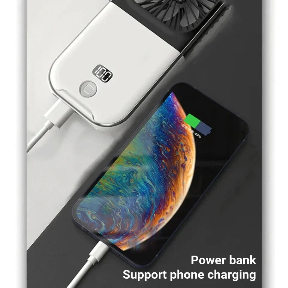 3000 mAh Zasilany bateryjnie Mini przenośny ręczny wentylator zewnętrzny Wentylator na szyję USB z możliwością ładowania 180 ° Składany,