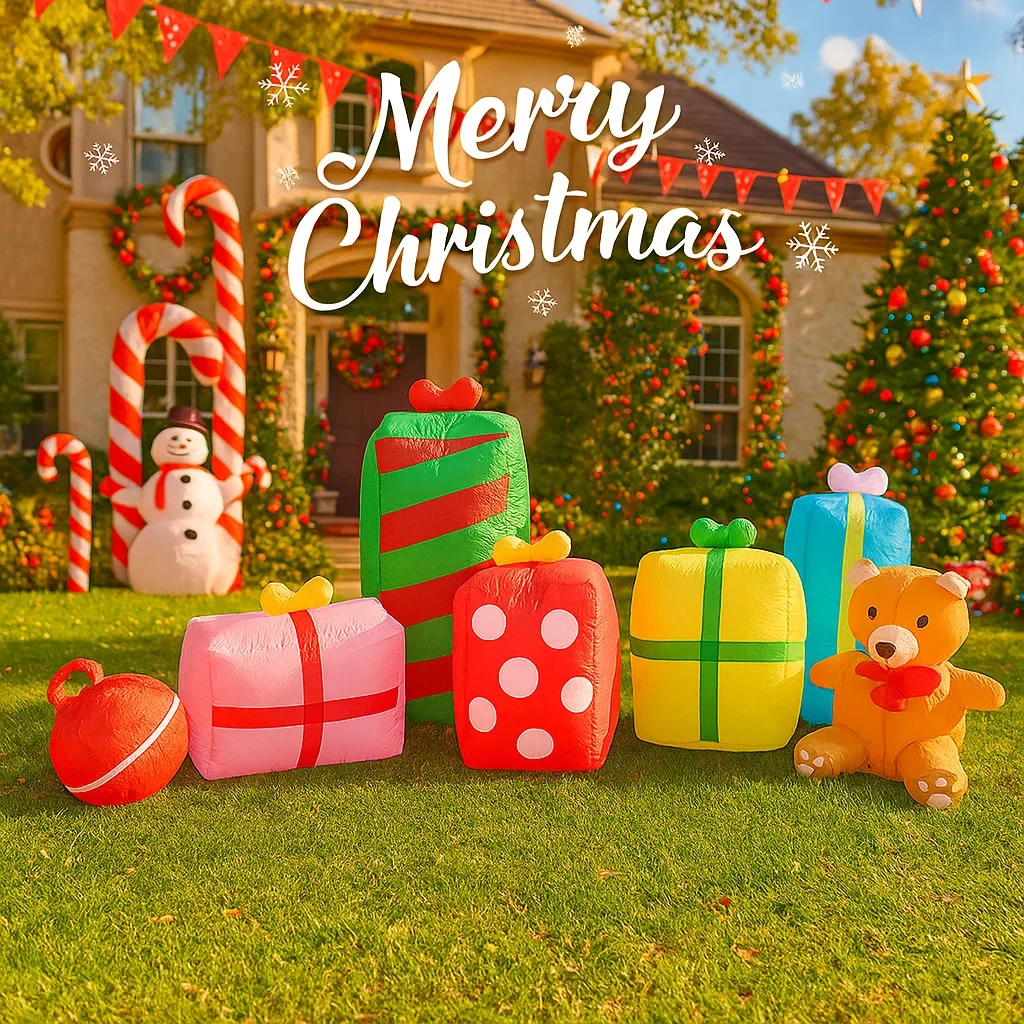 

9.8FT Inflatable Model Gift Boxes Teddy Bear Xmas Yard Party Decor with LED Light Christmas Series Home Supplies Ornament Gift