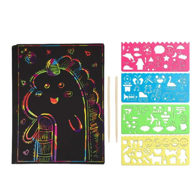 50pcs 어린이 스크래치 종이 장난감 16K/32K 드로잉 템플릿 무지개 다기능 스크래치 페인팅 장난감 어린이를위한 DIY 종이 TMZ