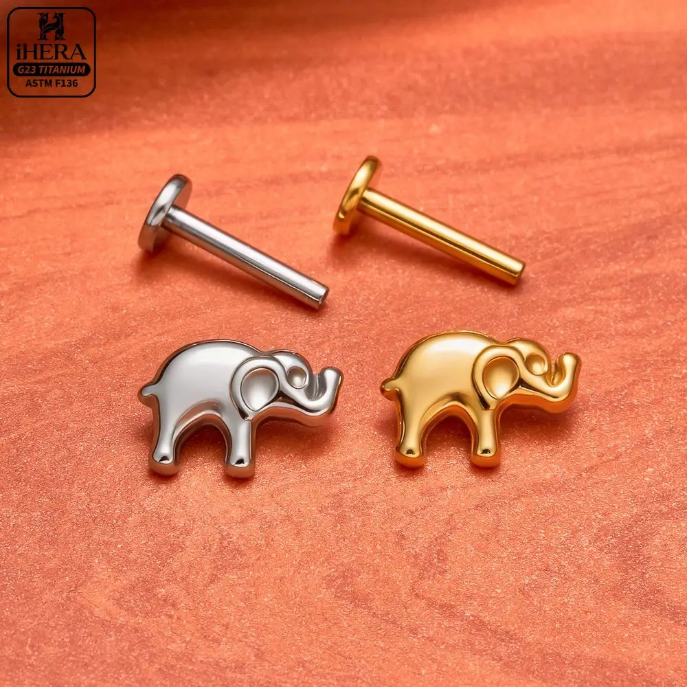 ASTM F136 Titanium Animal Elephant Bone Dog Shell Internal Threaded Labret Stud Lip Ear Lobe Tragus Helix Piercing Body Jewelry