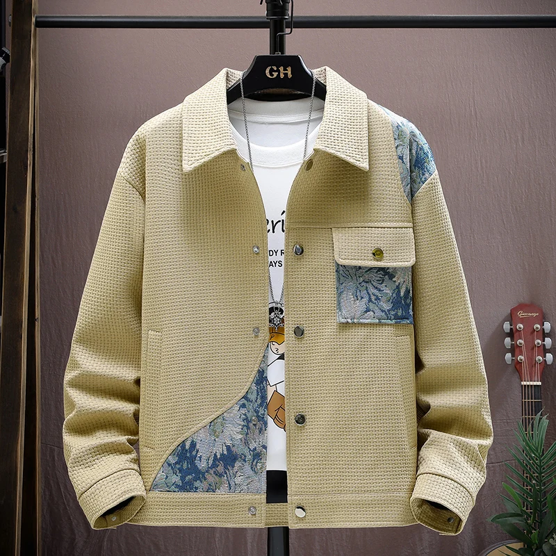 

2024 Spring and Autumn new Lapel jacket Men's casual Coat top Patchwork casual jacket