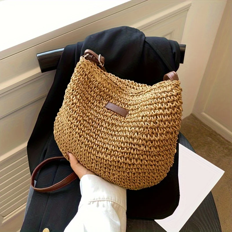 Summer Rattan Crossbody Bags Women Saddle Straw Woven Shoulder Bag Handmade Knitted Lady Small Handbags