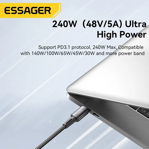 Essager 240 Вт USB-C Кабель 67 Вт Быстрая Зарядка 6A для Xiaomi и Redmi — изображение продукта
