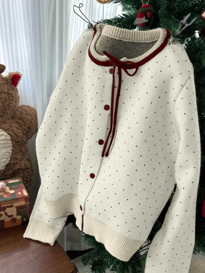Plus Size Women Casual Crew Neck Cardigan Knit Long Sleeve Top, Autumn Winter Daily Wear