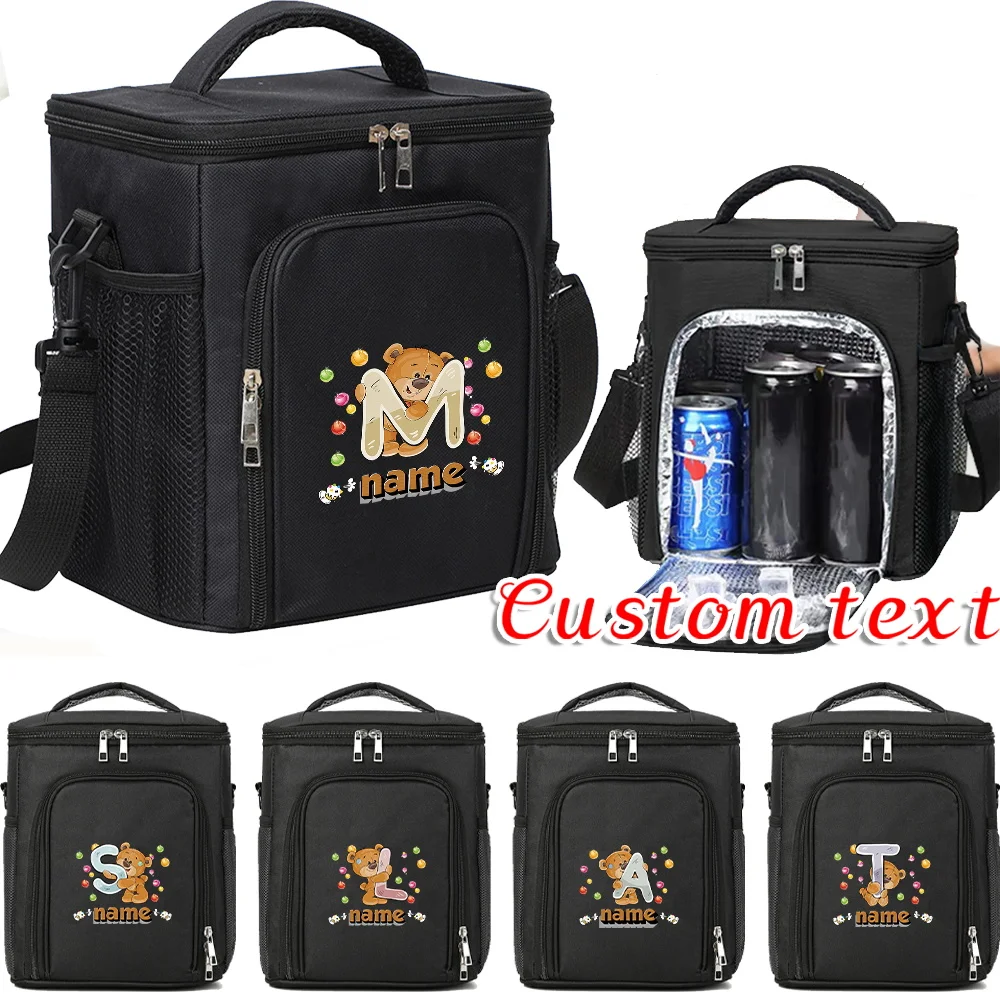 

Personalized Customization Name Double-layer Black Lunch Bag Insulated Bento Bag Portable Large Capacity Double-layer Bento Bag