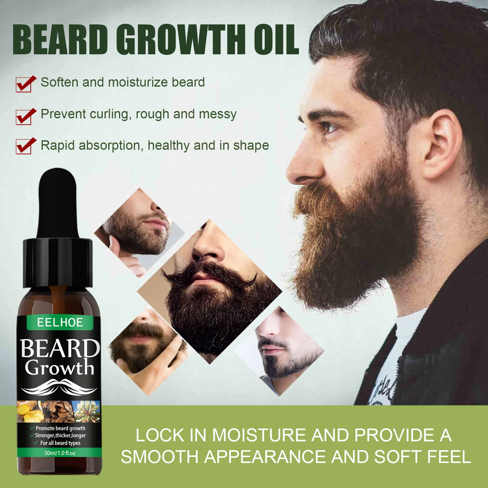 Hidratante Facial Hair Spray, Óleo De Crescimento De Barba, Evita Áspero, Frizz, Refirmamento, Promove o Crescimento De Barba, Espessamento Líquido