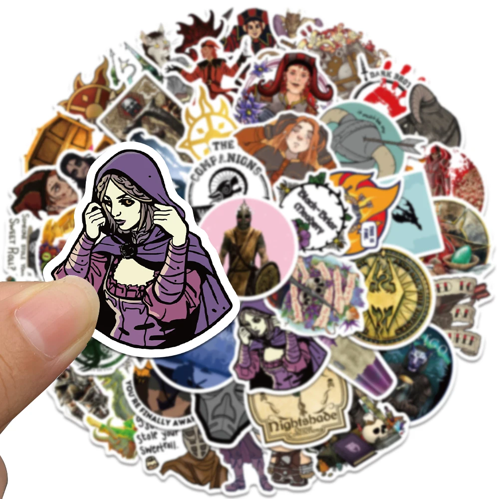 50pcs Funny Game Skyrim Vinyl Stickers for Hard Hat Helmet Skateboard Scrapbook iPad Graffiti Cartoon Waterproof Kids Toy Decals