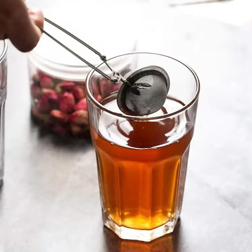 Reusable Steel Tea Infuser Sphere Mesh TeaStrainer Filter Herb Kitchen Gadget Handle Diffuser Coffee Anti-scald S T1F7