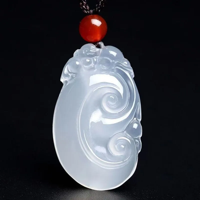 

Ice White Onyx Ruyi Pendant White Moonlight Chalcedony Faucet Ruyi Necklace