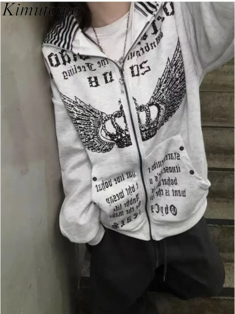 

Kimutomo Hoodies Women Vintage Letter Printed Loose Autumn Winter Fashion Grunge Gothic Sweatshirts Ladies Casual Tops Y2k