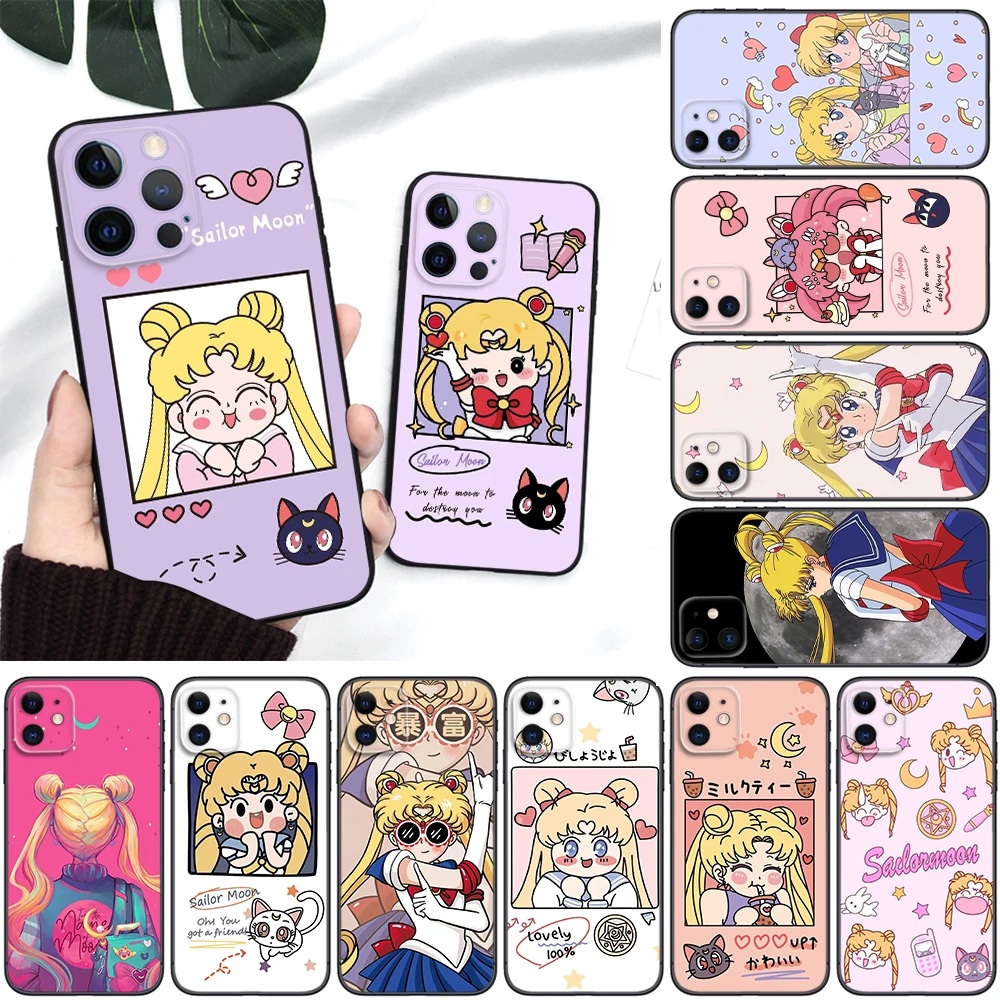 S-Sailor Moon Soft Silicone Phone Case for iPhone 16 15 14 Plus 13 12 11 Pro Max