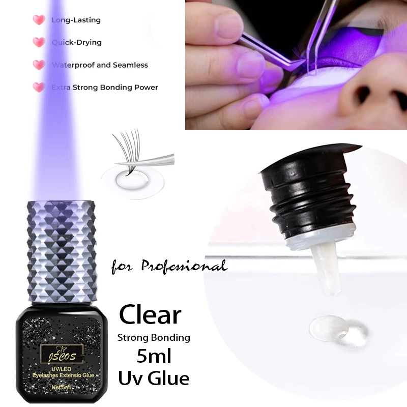 Pegamento UV transparente de 5ml/10ml, 1s, adhesivo negro, pegamento para pestañas UV, pegamento para extensión de pestañas, herramientas de belleza adhesivas para profesionales