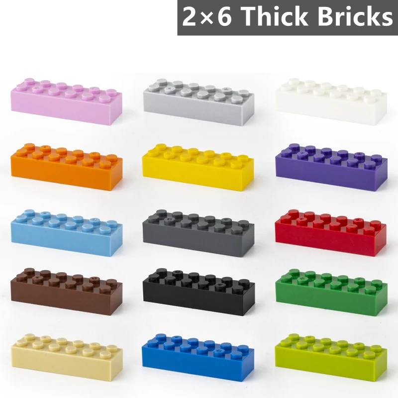 25 Pcs/Lot Building Blocks Thick Figures Part Bricks 2×6 Dots Compatible 2456 City Moc Children Kids Creative Assembly Toys Gift