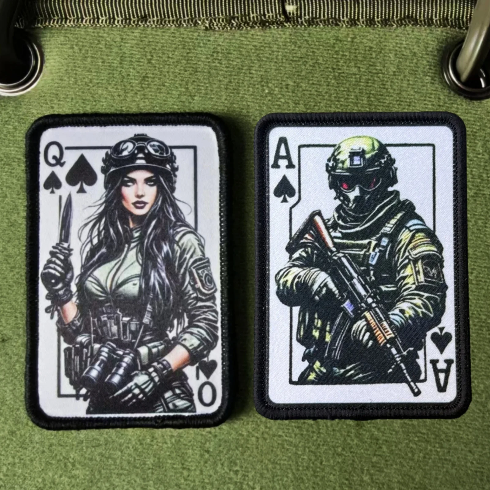 1 / 2Pcs Set  Poker Card Morale Patch Soldier Tactical Hook Loop Badge Military Playing Card Patches for Vest Backpack Cap