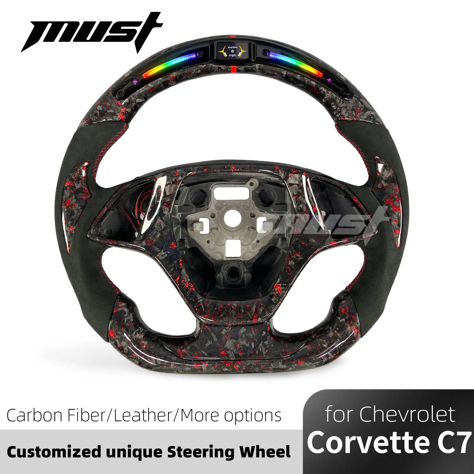 Customized LED Red Flake Forged Carbon Fiber Steering Wheel for Chevrolet Corvette C7 Z06 ZR1 Z51 Grand Sport Coupe 2014-2019