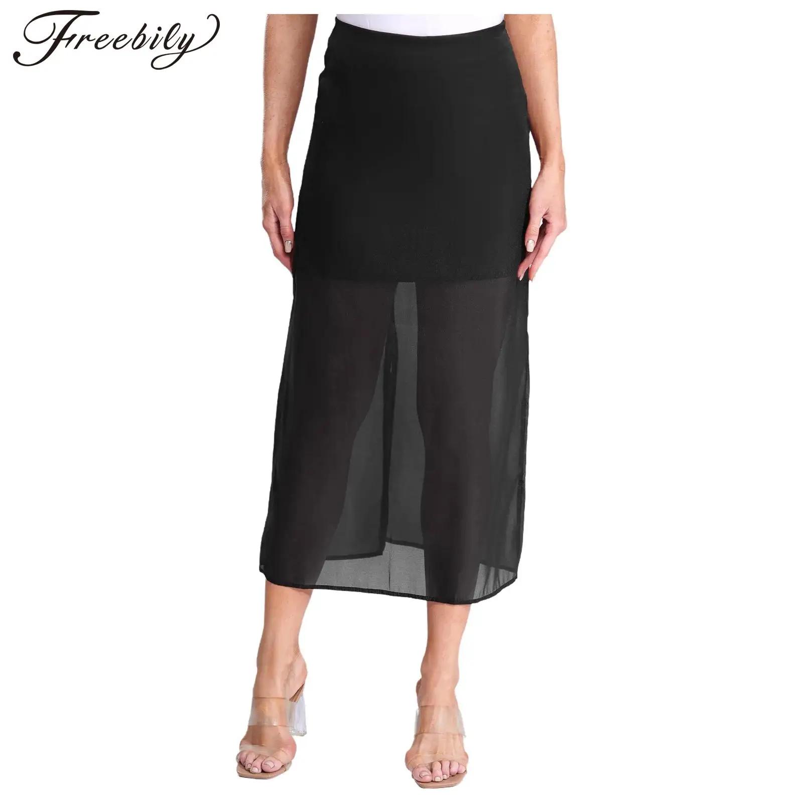 

Уличная одежда 2025 г., женская модная юбка-миди для отпуска, элегантная прозрачная сетчатая юбка с разрезом и высокой талией, офисная женская повседневная одежда для поездок на работу