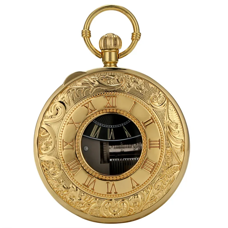 Luxury Golden Pocket Watch City Sky Song Musical Manual Quartz Watches Roman Number Case Pendant Chain Collectable Clock Gift