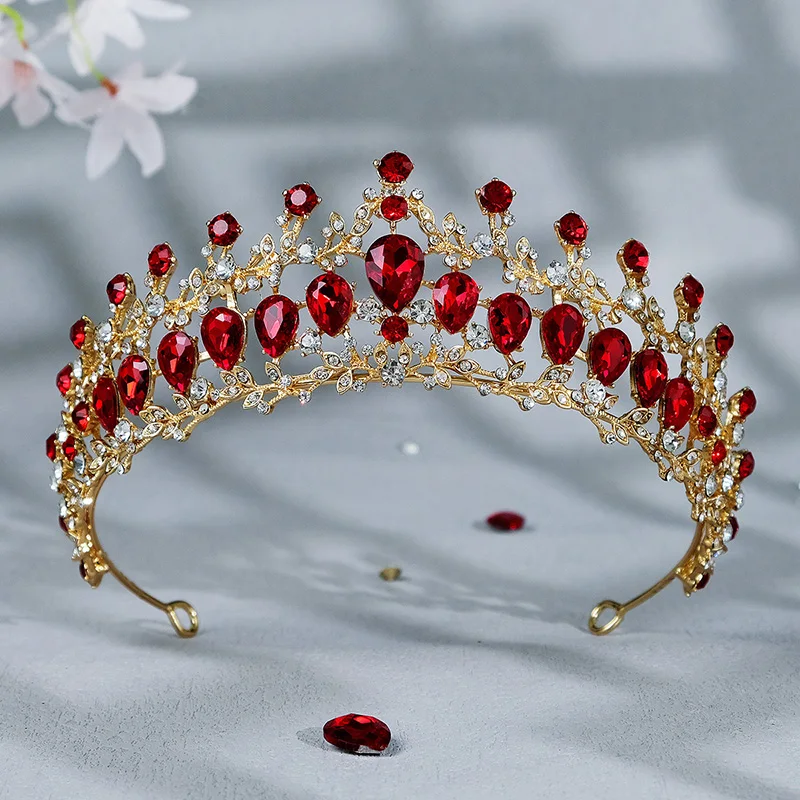 Red Rhinestone Bridal Crown Luxury Elegant Crystal Crown Hair Accessories Designer Bridal Hairband Tiaras For Women